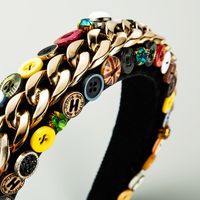 Gold Velvet Hand-sewn Sponge Wide-brimmed Color Button Headband Wholesale main image 5