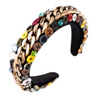 Gold Velvet Hand-sewn Sponge Wide-brimmed Color Button Headband Wholesale main image 6