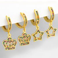 New  Micro-inlaid Color Zircon Crown Fashion Five-pointed Star Cooper Earrings main image 1