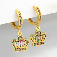 New  Micro-inlaid Color Zircon Crown Fashion Five-pointed Star Cooper Earrings main image 3
