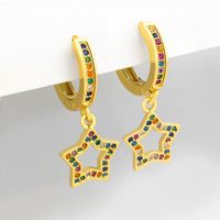New  Micro-inlaid Color Zircon Crown Fashion Five-pointed Star Cooper Earrings main image 4