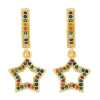 New  Micro-inlaid Color Zircon Crown Fashion Five-pointed Star Cooper Earrings main image 5