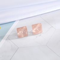New Minimalist 925 Silver Needle Stud Wave Transparent Candy Square Resin Earrings sku image 5