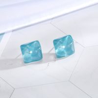 New Minimalist 925 Silver Needle Stud Wave Transparent Candy Square Resin Earrings sku image 7