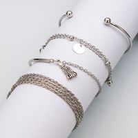 Simple Silver Glossy Tassel Bracelet  Personality Multilayer Chain Disc  Bracelet Set main image 3