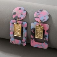 Fashion Color Plate Acrylic Metal Coin Earrings sku image 3