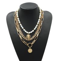 Animal Embossed Vintage Gold Coin Pendant Multi-layer Necklace main image 1