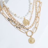 Animal Embossed Vintage Gold Coin Pendant Multi-layer Necklace main image 4