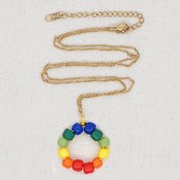 Stainless Steel Pendant Rainbow Beaded 26 Letter Necklace main image 4