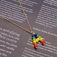 Stainless Steel Pendant Rainbow Beaded 26 Letter Necklace main image 3