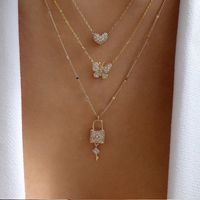 Crystal Butterfly Key Heart Pendant Multi-layer Necklace main image 1