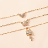 Crystal Butterfly Key Heart Pendant Multi-layer Necklace main image 4