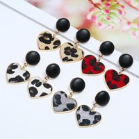 Leopard Leather Heart Earrings main image 3