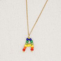 Stainless Steel Pendant Rainbow Beaded 26 Letter Necklace sku image 2
