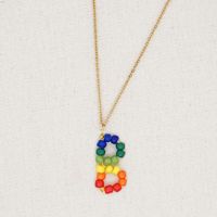 Stainless Steel Pendant Rainbow Beaded 26 Letter Necklace sku image 3