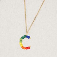 Stainless Steel Pendant Rainbow Beaded 26 Letter Necklace sku image 4
