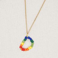 Stainless Steel Pendant Rainbow Beaded 26 Letter Necklace sku image 5