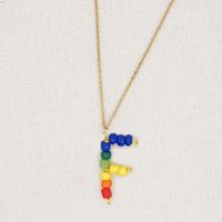 Stainless Steel Pendant Rainbow Beaded 26 Letter Necklace sku image 7