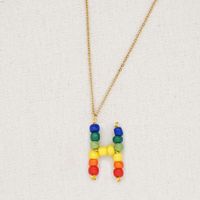 Stainless Steel Pendant Rainbow Beaded 26 Letter Necklace sku image 9