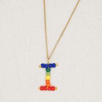 Stainless Steel Pendant Rainbow Beaded 26 Letter Necklace sku image 10