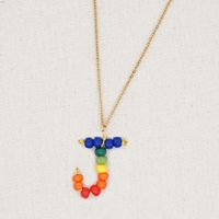 Stainless Steel Pendant Rainbow Beaded 26 Letter Necklace sku image 11