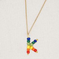 Stainless Steel Pendant Rainbow Beaded 26 Letter Necklace sku image 12