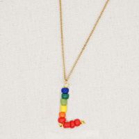 Stainless Steel Pendant Rainbow Beaded 26 Letter Necklace sku image 13