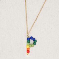 Stainless Steel Pendant Rainbow Beaded 26 Letter Necklace sku image 16