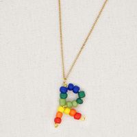 Stainless Steel Pendant Rainbow Beaded 26 Letter Necklace sku image 18