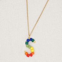 Stainless Steel Pendant Rainbow Beaded 26 Letter Necklace sku image 19