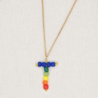 Stainless Steel Pendant Rainbow Beaded 26 Letter Necklace sku image 20