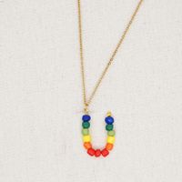 Stainless Steel Pendant Rainbow Beaded 26 Letter Necklace sku image 21