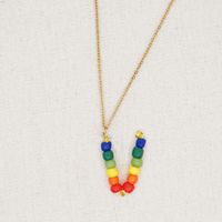 Stainless Steel Pendant Rainbow Beaded 26 Letter Necklace sku image 22