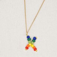 Stainless Steel Pendant Rainbow Beaded 26 Letter Necklace sku image 24