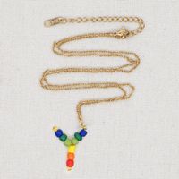 Stainless Steel Pendant Rainbow Beaded 26 Letter Necklace sku image 25
