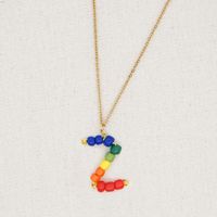 Stainless Steel Pendant Rainbow Beaded 26 Letter Necklace sku image 26