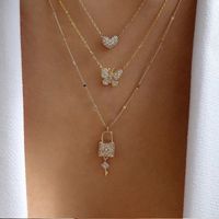 Crystal Butterfly Key Heart Pendant Multi-layer Necklace sku image 2