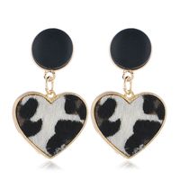 Leopard Leather Heart Earrings sku image 1