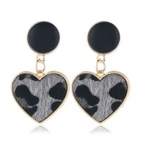 Leopard Leather Heart Earrings sku image 2