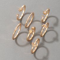 Retro Diamond Flower Moon Rings 7-teiliges Set main image 4