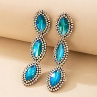 Diamond Oval Blue Rhinestone Earrings main image 1