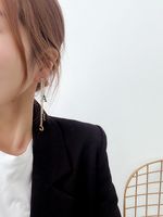 Korean Letter Tassel Asymmetric Long Earrings main image 3