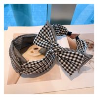Korea Retro Cotton Plaid Stitching Double-layer Big Bow Headband main image 6