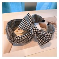 Korea Retro Cotton Plaid Stitching Double-layer Big Bow Headband main image 5