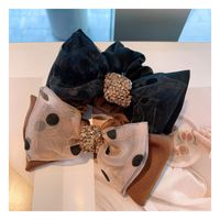 Korea Polka Dot Rhinestone Double Bow Hair Scrunchies main image 1