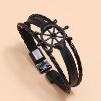 Punk Fashion Black Braided Leather Bracelet main image 4