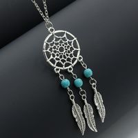 Boho Turquoise Tassel Feather Necklace sku image 1