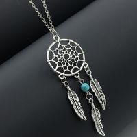 Boho Turquoise Tassel Feather Necklace sku image 2