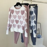 New Fashion Beaded Sweet Love Printed Sweater Two-piece Suit main image 3
