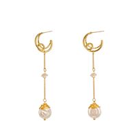 Fashion Simple Tassel Moon Pearl Earrings main image 2